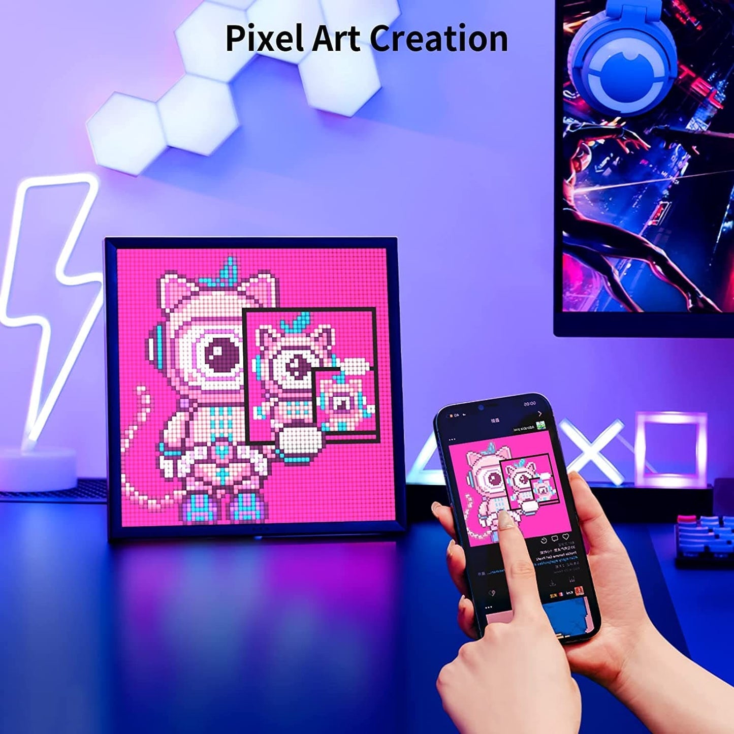 Divoom Pixoo-64 WiFi Pixel Art Display Digital Photo Frame with a 64x64 LED Panel, Unique Lighting Decoration w/App Control