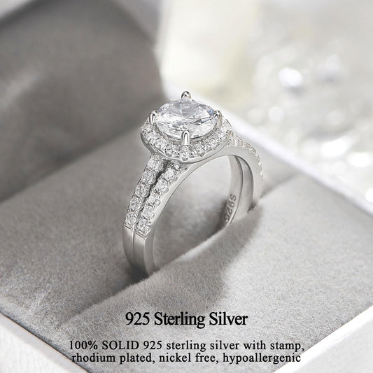 SweetJew 1.2Ct Elegant Wedding Rings Set for Women 925 Sterling Silver Bridal Ring Sets Cubic Zirconia Size L 1/2