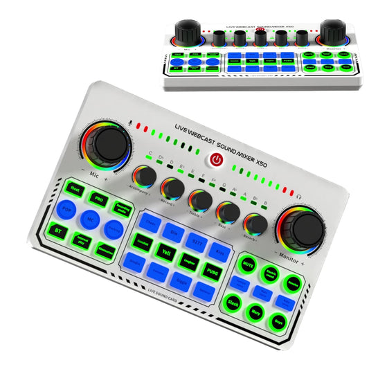 X50 Live Sound Card, 12 Warm Up Sound Effects One Touch Mute USB External Sound Card DJ Mixer for Live Streaming, PC, Recording