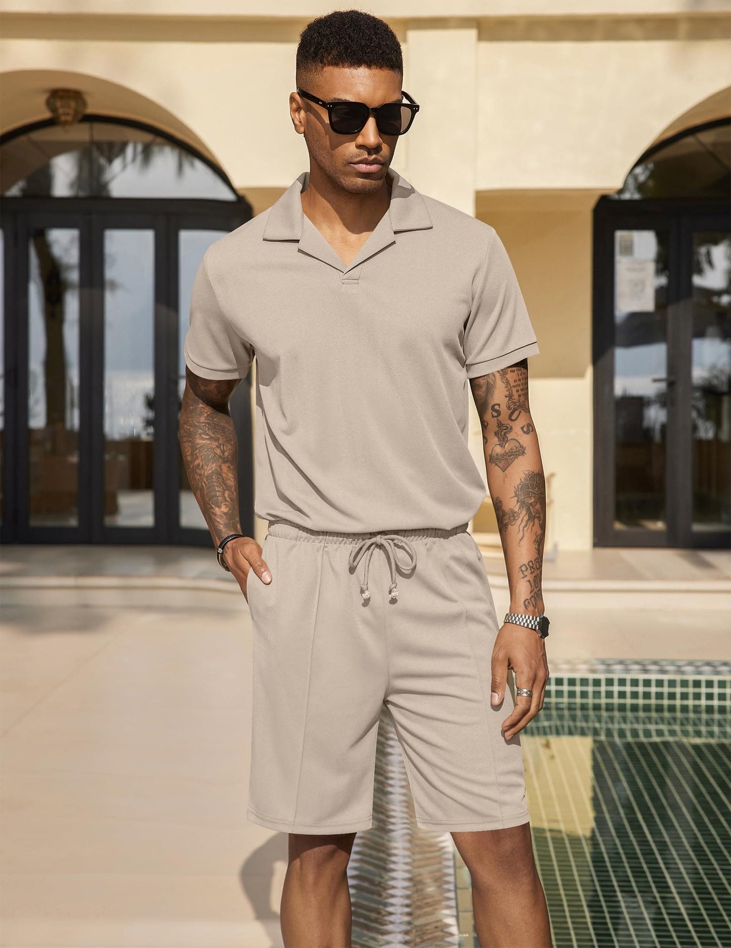 COOFANDY Men's Polo Shirt and Shorts Set 2 Piece Outfits Fashion Summer Tracksuits Short Sleeve Casual Polo Suit