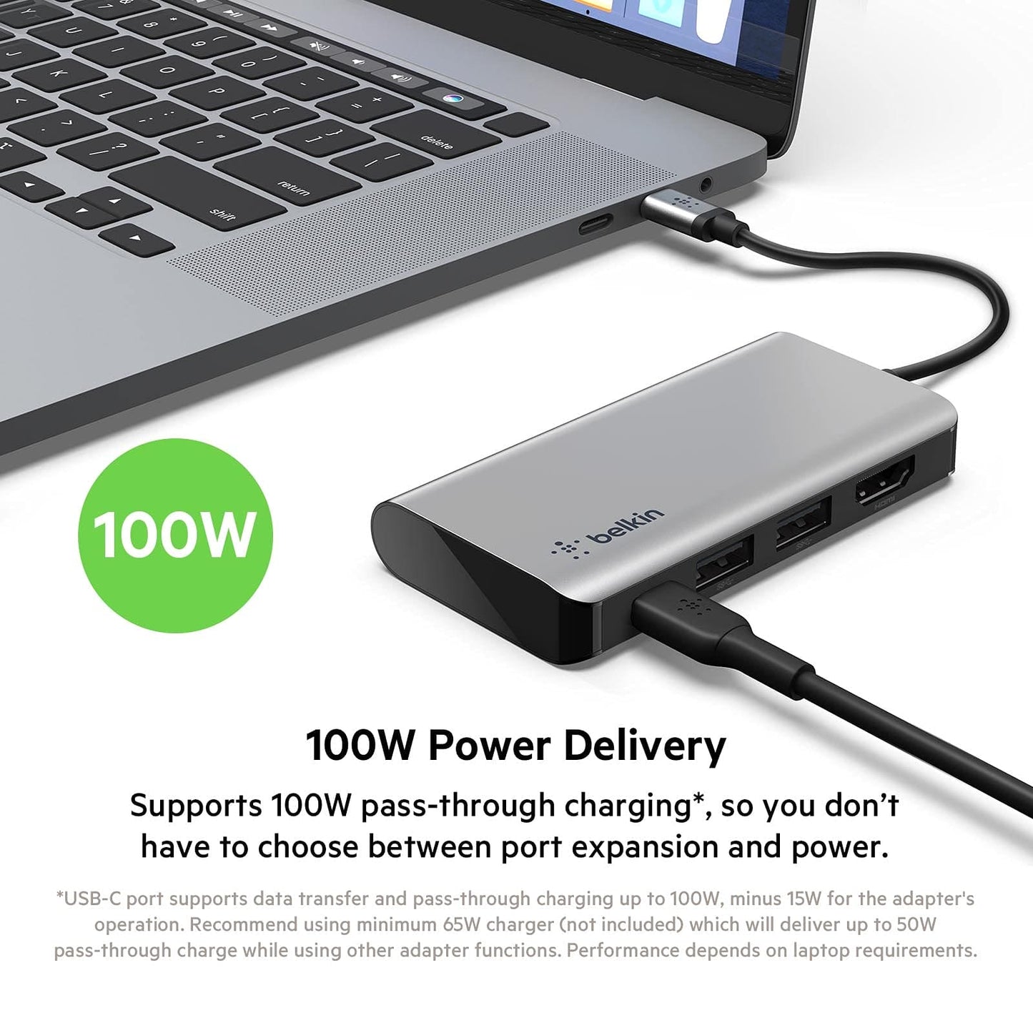 Belkin USB C 4-in-1 MultiPort Adapter (with 4K HDMI, USB-C 100W PD Pass-Through Charging, 2 x USB A Ports for MacBook Pro, MacBook Air, iPad Pro, XPS and More)