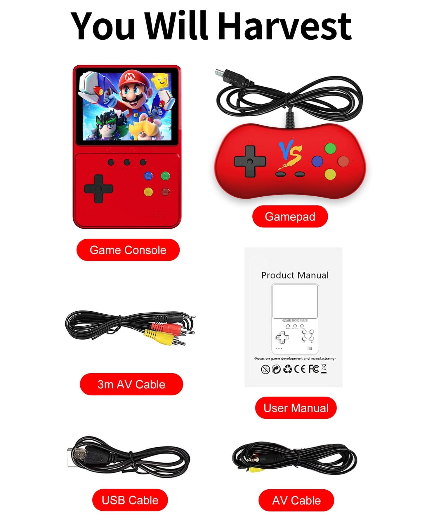 ToySafari Retro Portable Handheld Game Console to 500 FC Classic Games Anytime Anywhere, 3.5In Screen Handheld Video Game Console 1200mAh, Game Boy Support for Connecting TV & Two Players(Red)