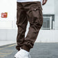 OYOANGLE Men's Casual Drawstring Elastic Waist Flap Pocket Letter Graphic Street Jogger Cargo Pants Coffee Brown L