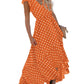 GRECERELLE Womens Summer Maxi Dress Boho Floral Cocktail Polka Dot Wrap Dresses V Neck Casual Party Bohemian Flowy Long Dress for Ladies (Polka Dots-Orange, L)