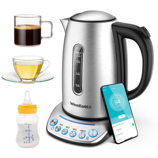 WeeKett Smart Kettle, 1.7L - Smart Home Voice Control Kettle - Stainless Steel Kettle with Variable Temperature Control & Keep Warm Function - Energy Efficient Kettle - BPA Free Alexa Kettle