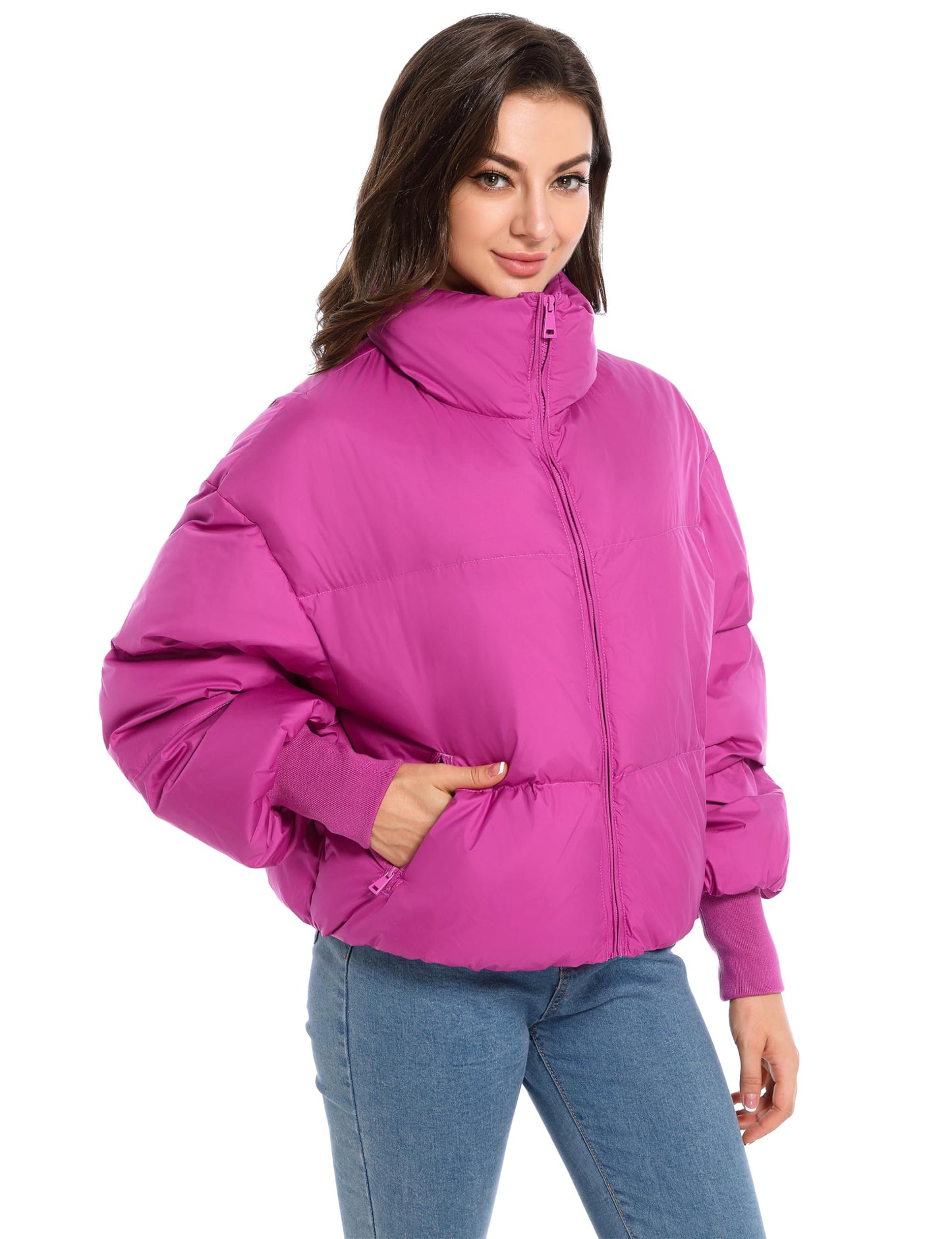 Orolay Women's Winter Puffer Jacket Stand Collar Bubble Oversized Silhouette Short Down Coat Rose M