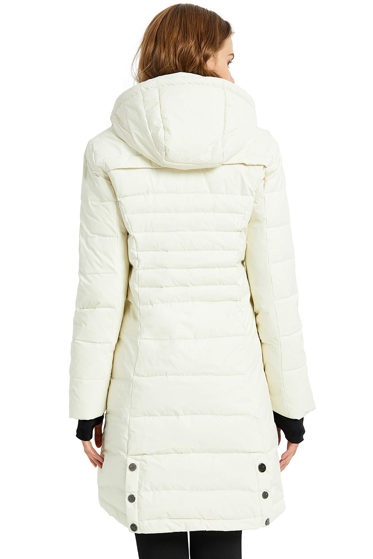 Orolay Women's Hooded Down Jacket Mid-Length Outwear Coat Cannoli Cream M