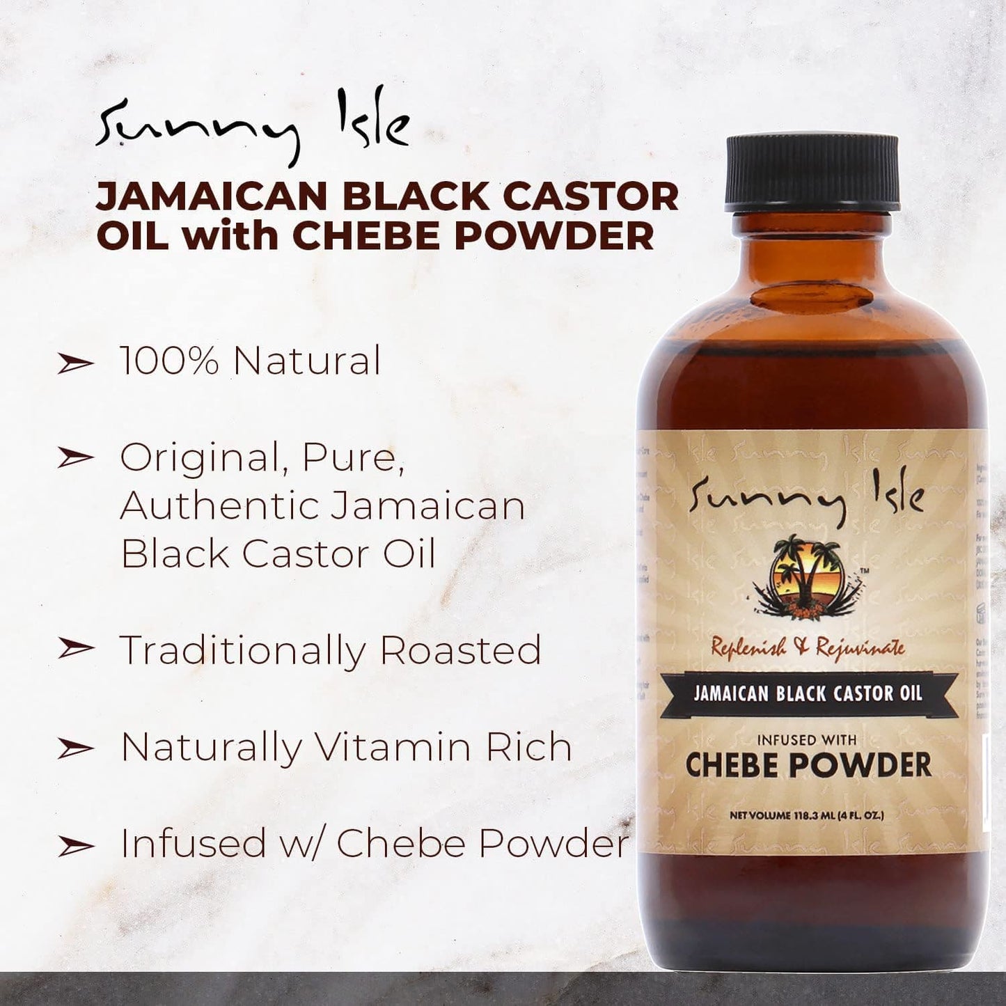 Sunny Isle Jamaican Black Castor Oil infused with Chebe Powder 118ml