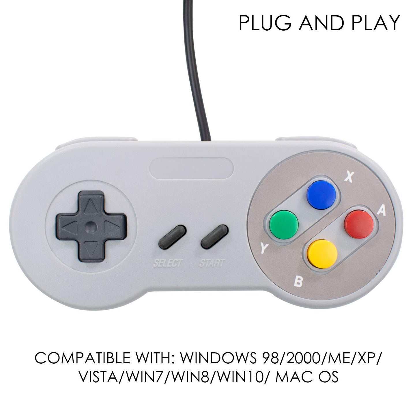 TRIXES Pack of 2 Wired USB Controllers - Compatible with SNES Emulators - Retro Gaming Joypads Gamepad - Suitable for Gaming PC, Computer, Laptop, Raspberry Pi