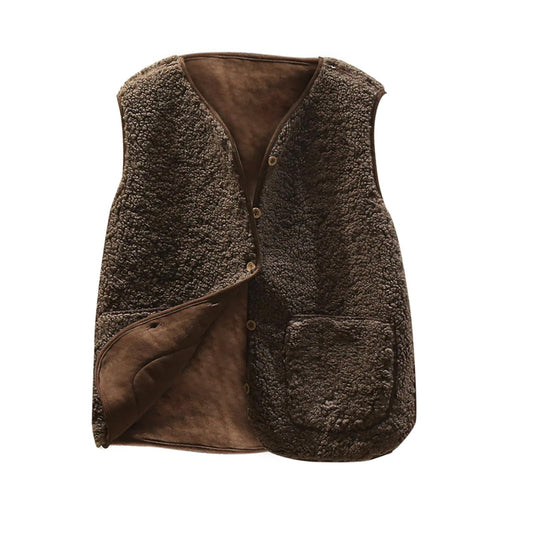 Teddy Fleece Gilet for Women Sleeveless V-neck Button Down Vest Sherpa Fluffy Waistcoat Coat Solid Color Lightweight Cozy Gilets Ladies Winter Soft Jacket with Pockets Fur Fuzzy Coat Outwear Clearance