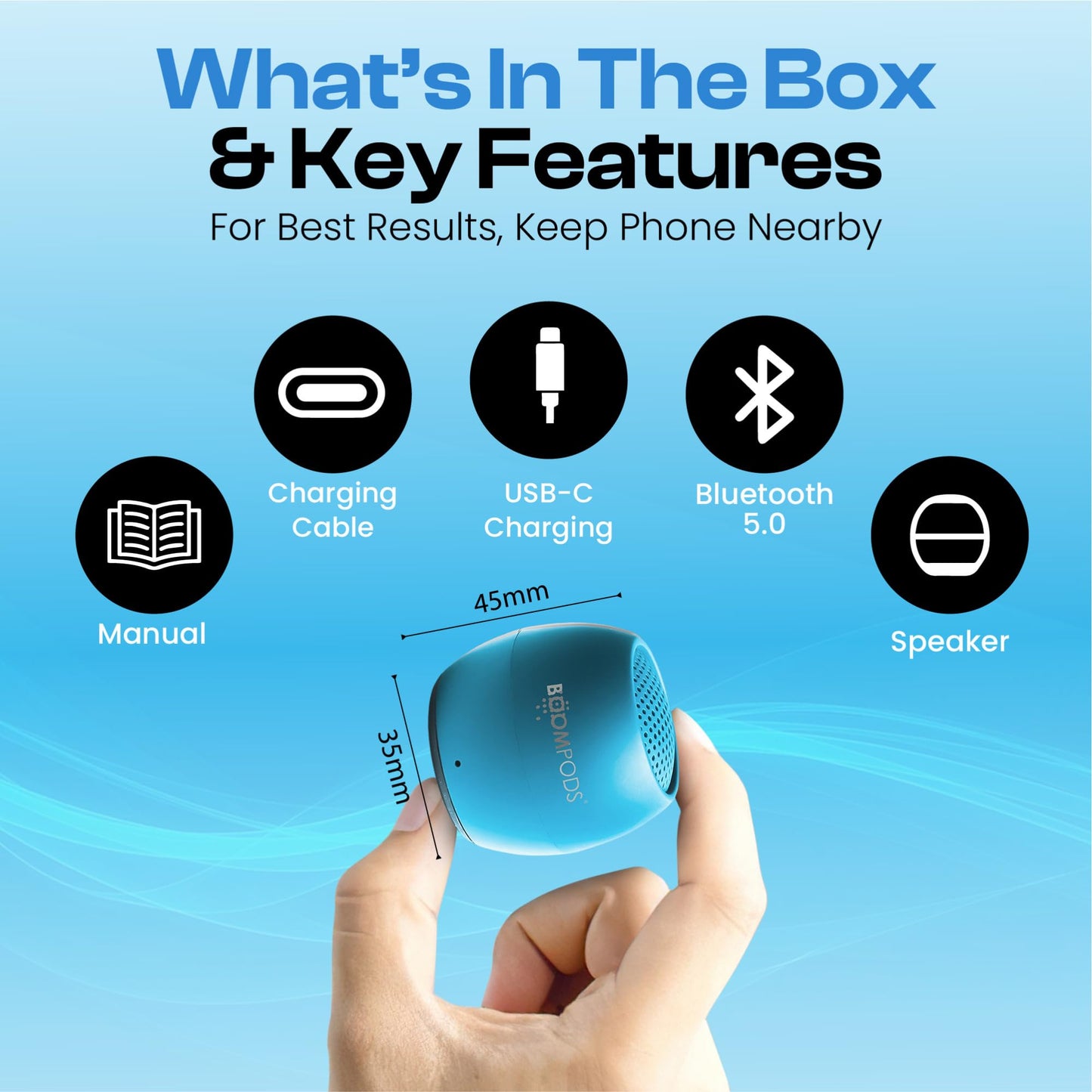 Boompods Zero Talk Mini Portable Bluetooth Speaker with Amazon Alexa Built-In, Smart Devices - Small Wireless Waterproof Speaker IPX6, 5hr Playtime, Microphone for Shower, Travel & iPhone, Blue