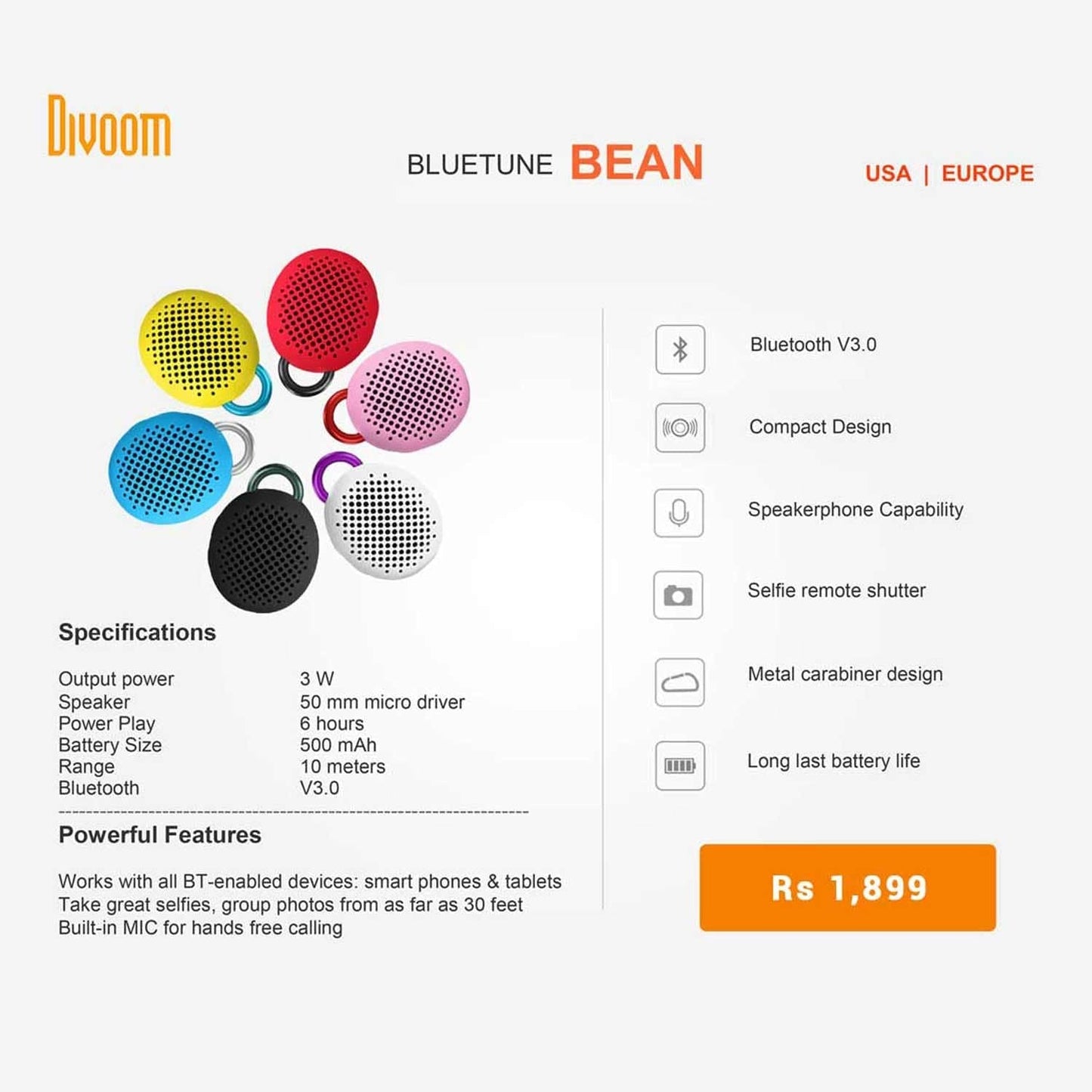 Divoom BLUETUNE-BEAN Bluetooth Speaker - White