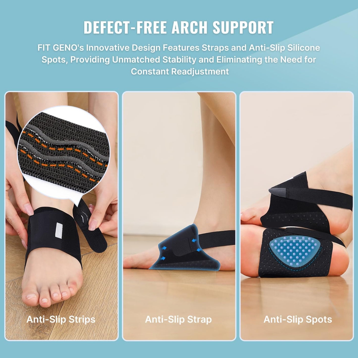 Arch Support Braces for Plantar Fasciitis Relief: Upgraded Non-Slip Wearable Arch Support w/Built-in Orthotics - Adjustable Bands w/Gel Pads for Flat Feet High & Fallen Arch Unisex HSA or FSA Eligible