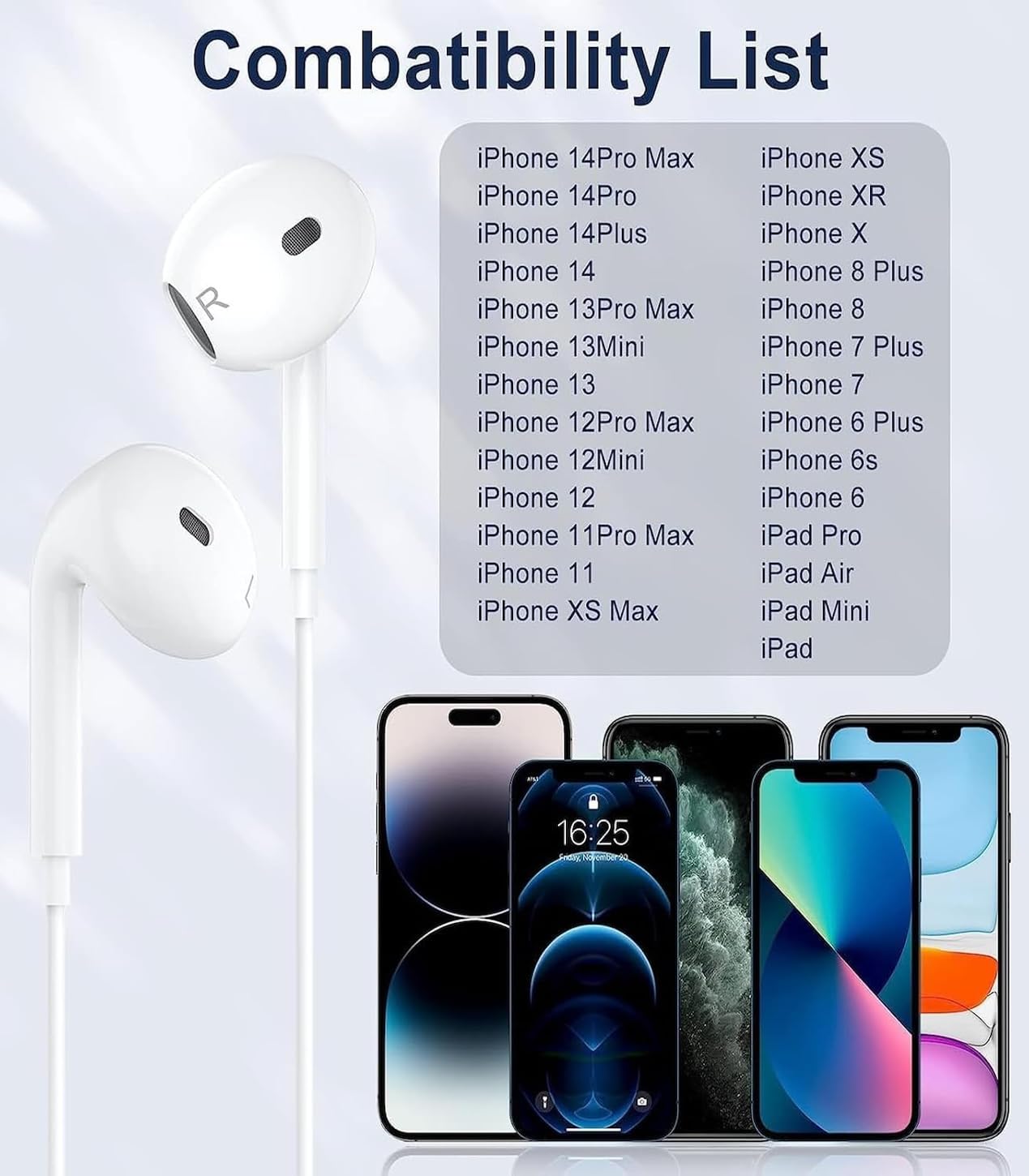 Headphones for iPhone[MFi Certified]Wired iPhone Earphones Stereo Sound In-Ear Earbuds with (Built-in Microphone&Volume Control),Compatible with iPhone 14/14 Plus/14 Pro Max/13/12/Mini/11/X/XR/XS/SE/8