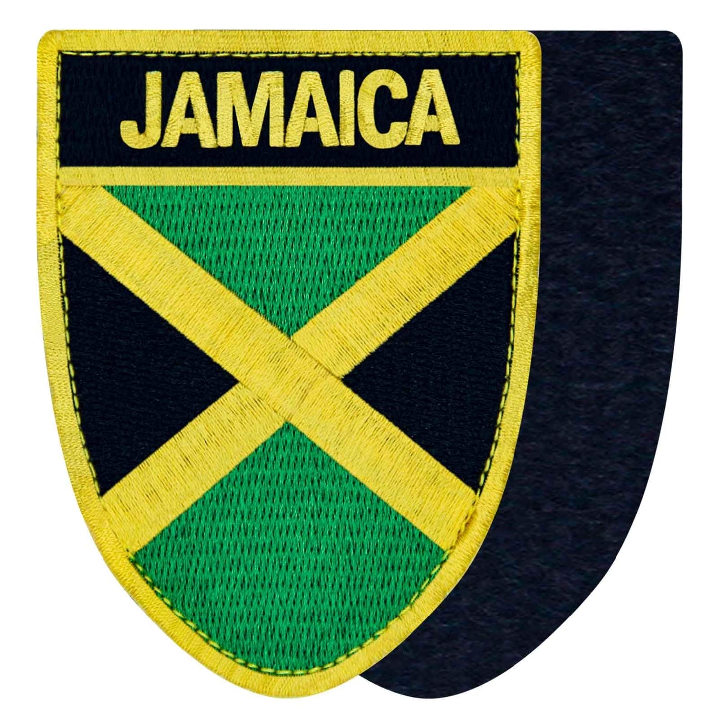 Jamaica Shield Flag Embroidered Emblem Rasta Jamaican Rastafarian Badge Applique Fastener Hook and Loop National Patc