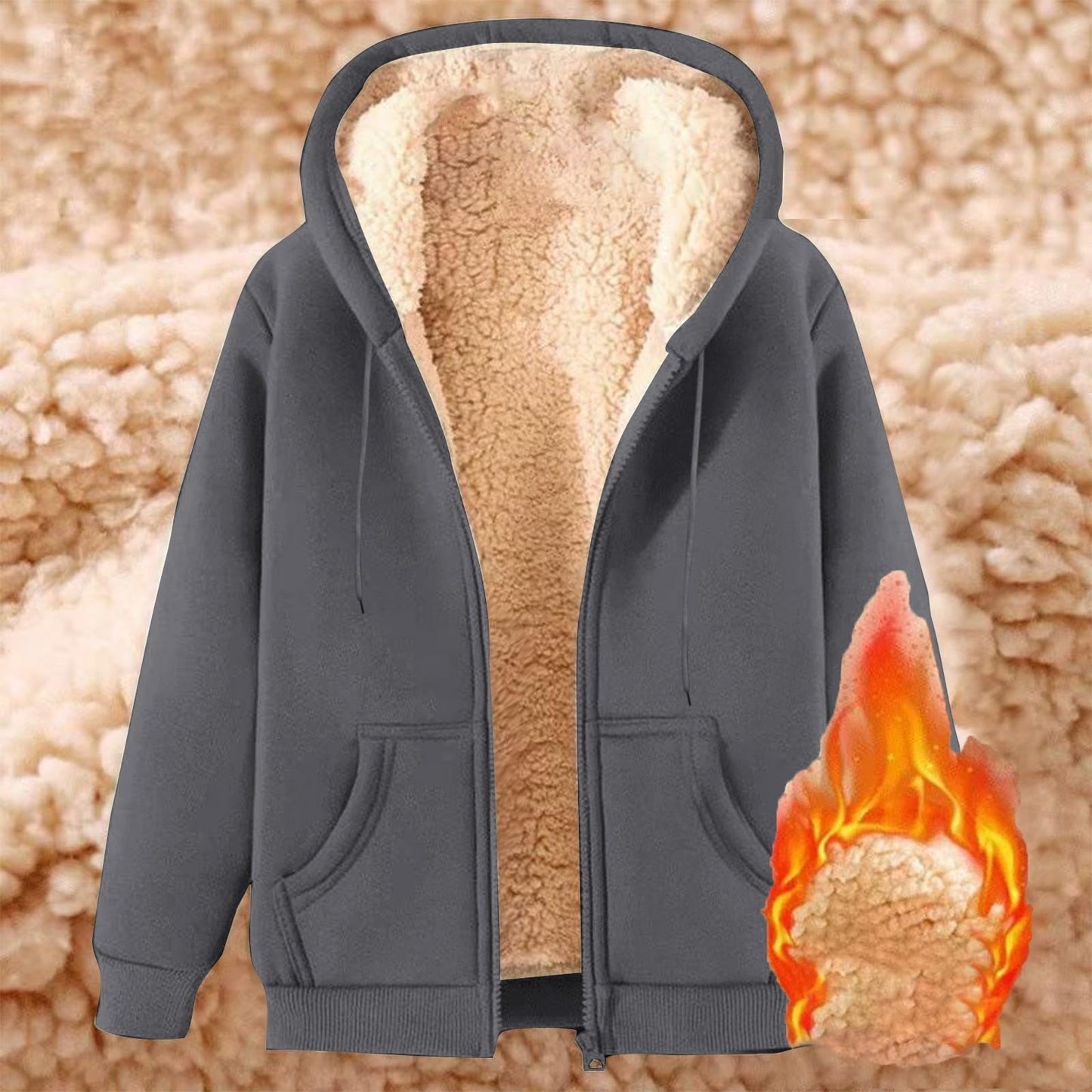 LUSHAasd Mens Hoodies Zip Up Sherpa Fleece Jackets Men Fleece Hoodie Long Sleeve Windproof Sweatshirts with Hood Hoody Warm Tops Thick Coats with Pockets Outerwear