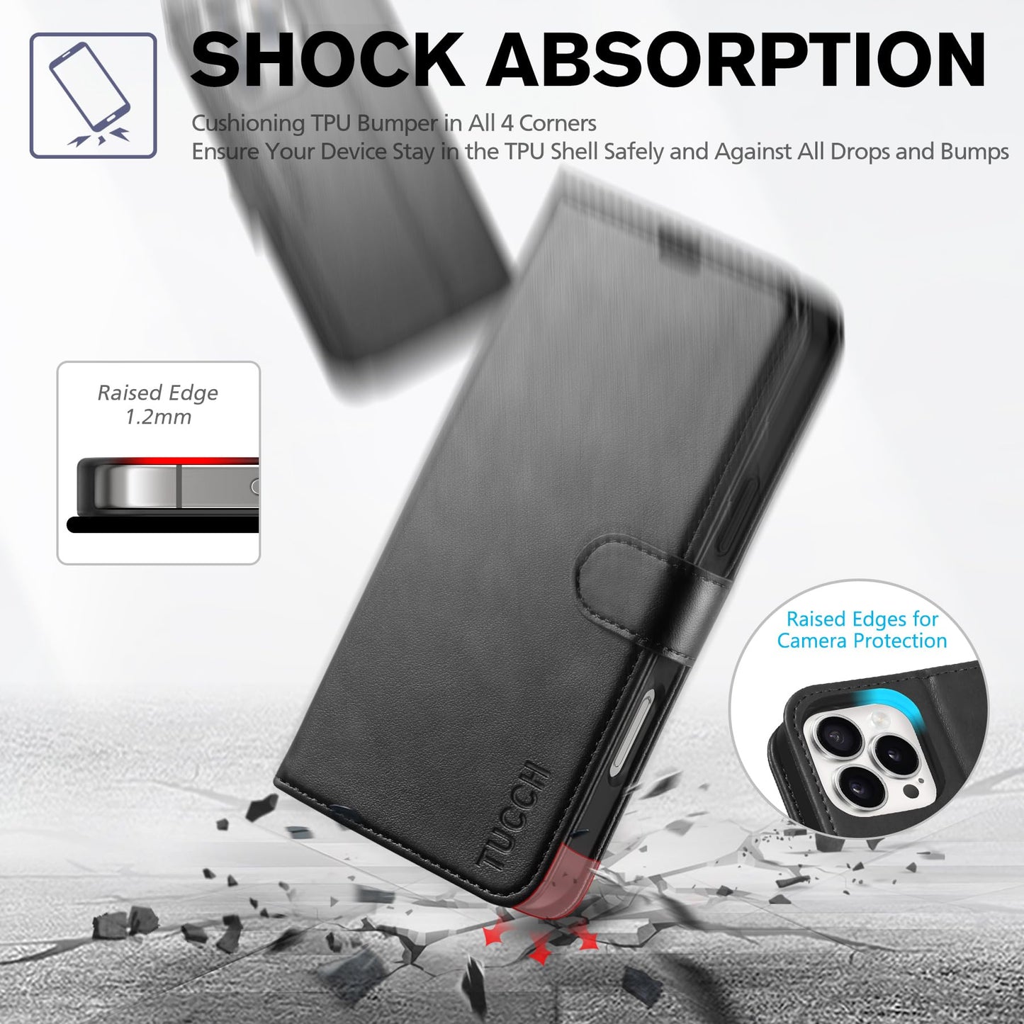 TUCCH Case for iPhone 16 Pro Max (6.9") 2024, Magnetic Protective PU Leather Wallet Stand Foldable Flip Case with[RFID Blocking][Card Holders][Shockproof TPU] Compatible with iPhone16 Pro Max, Black