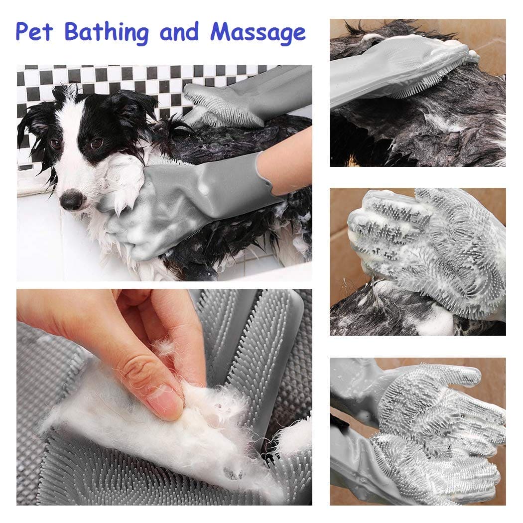 ZKSMNB Pet Grooming Gloves, Gentle Dog Bathing Scrubber Gloves, Silicone Hair Removal Gloves with High Density Teeth Efficient Pet Hair Remover Mitt for Cats, Dogs