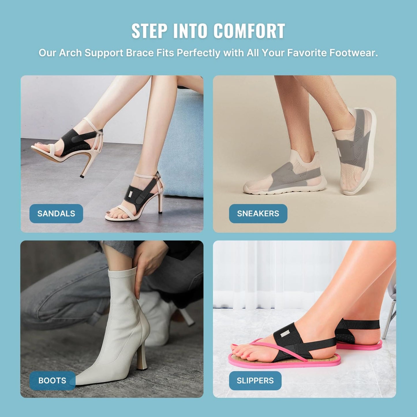 Arch Support Braces for Plantar Fasciitis Relief: Upgraded Non-Slip Wearable Arch Support w/Built-in Orthotics - Adjustable Bands w/Gel Pads for Flat Feet High & Fallen Arch Unisex HSA or FSA Eligible