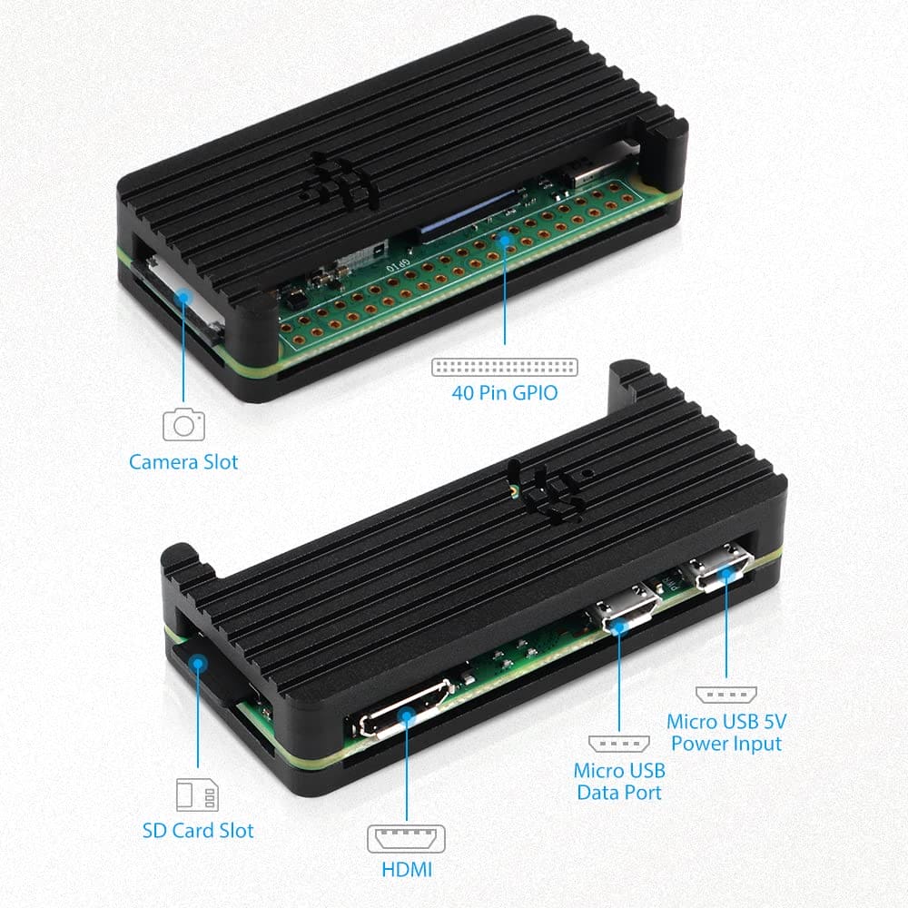 GeeekPi Raspberry Pi Zero 2 W Case Kit with Raspberry Pi Zero 2 W Aluminum Passive Cooling Case,QC3.0 Quick Charger Power Supply,Heatsink,20Pin GPIO Header,4 Port USB Hub,ON/Off Switch Cable (Black)