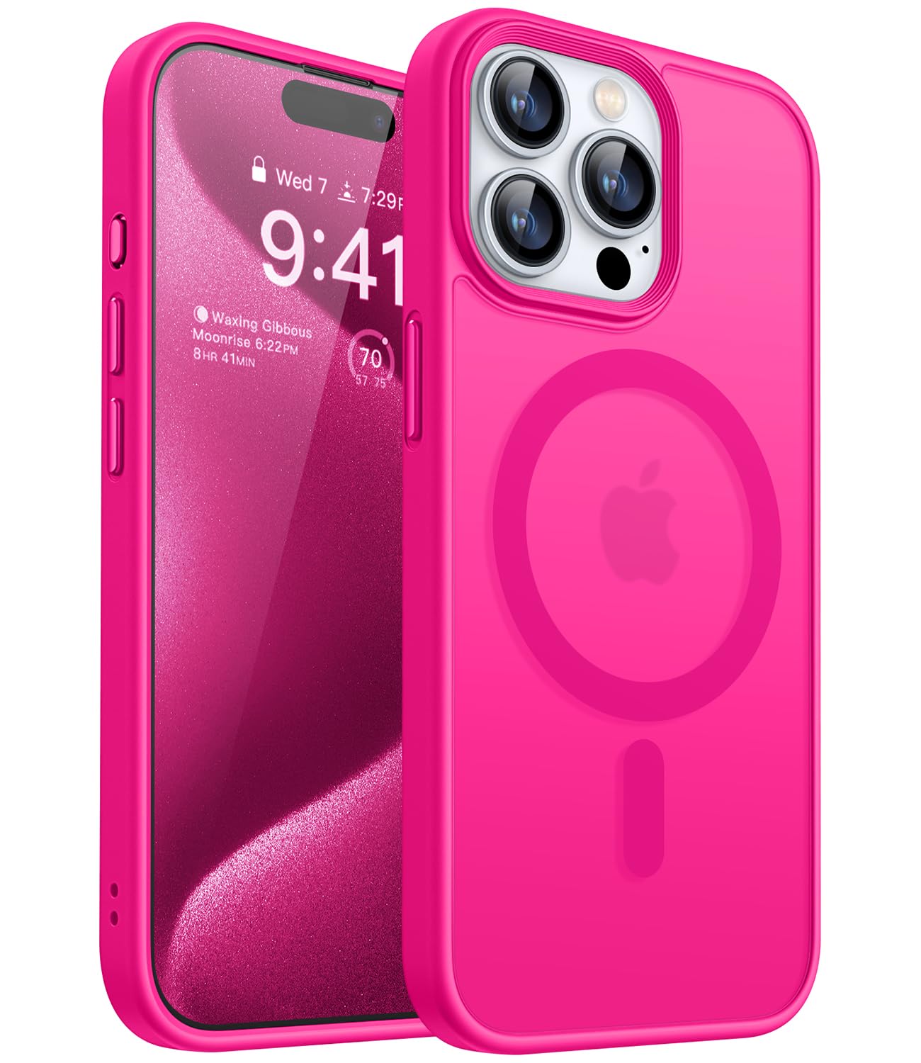 CANSHN Magnetic Designed for iPhone 15 Pro Case [Compatible with Magsafe] [Translucent Matte] Slim Thin Shockproof Protective Bumper Cover Phone Case for iPhone 15 Pro 6.1 Inch - Hot Pink