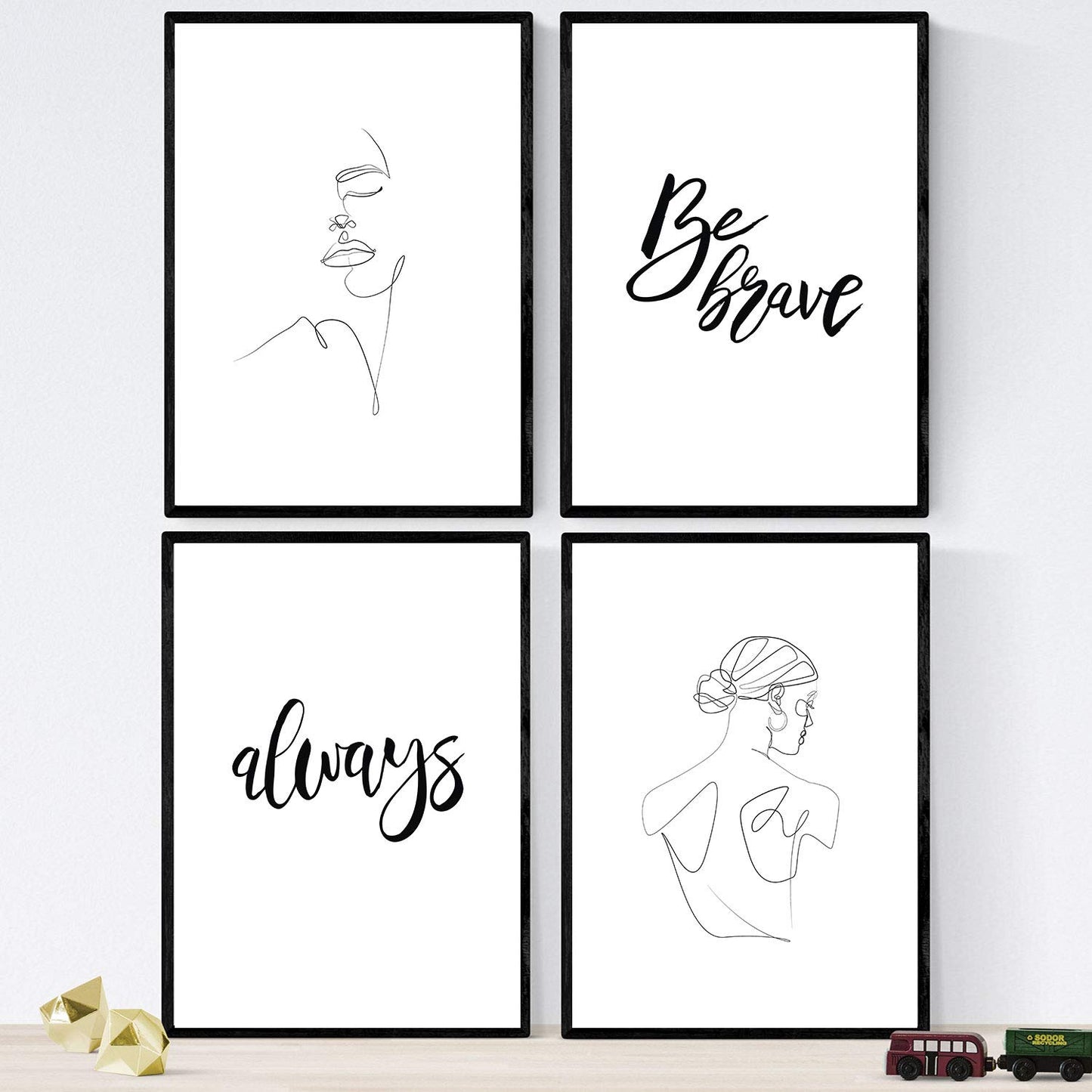 Nacnic Set happy sheets with messages and drawings to a single stroke. Pack of posters 'always brave'. A3 size unframed