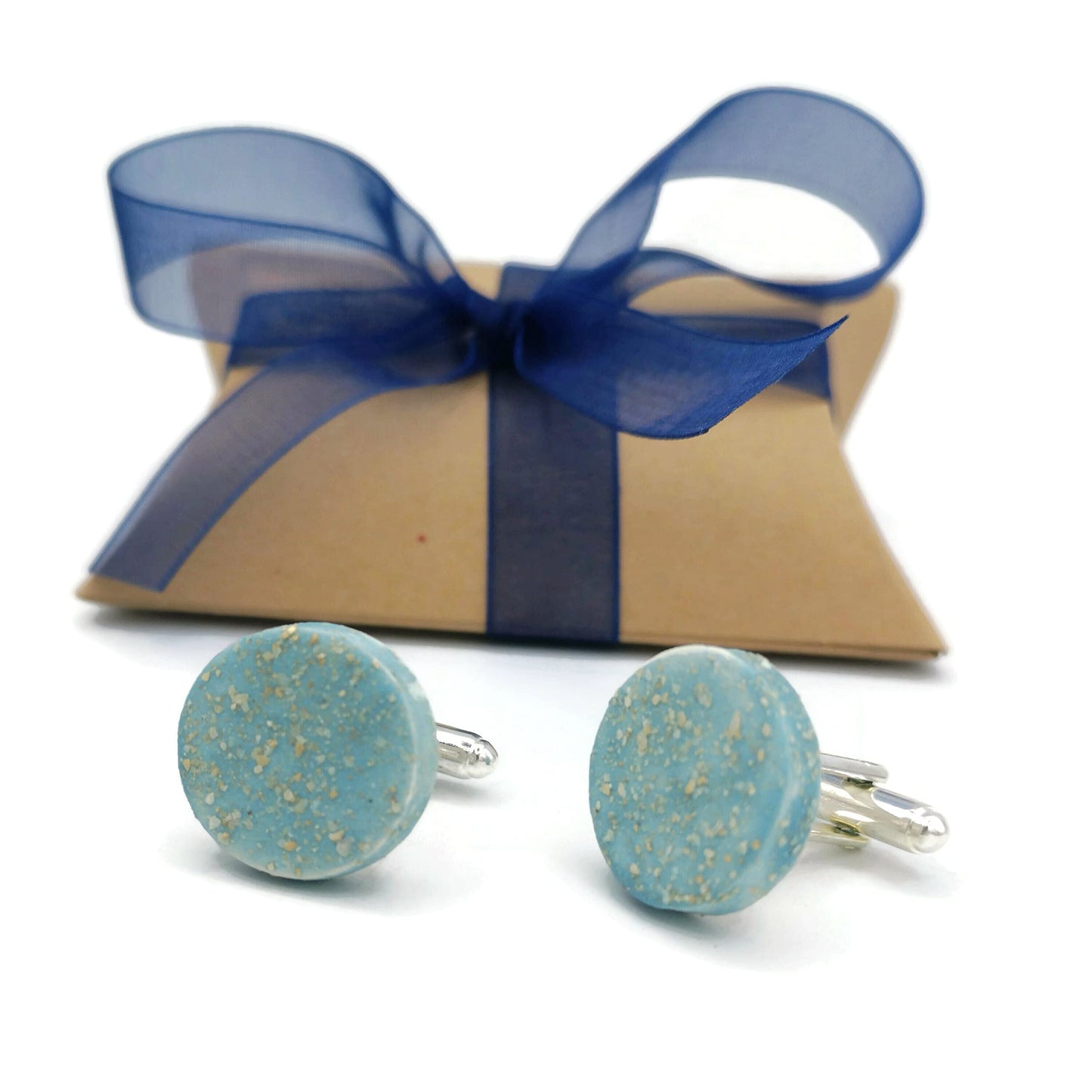 Porcelain Cufflinks for Men, Handmade Clothing Accessories (Sparkling Blue)