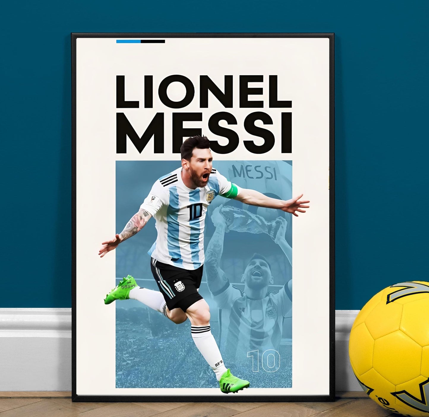 Football Prints Set of 4 - Messi, Ronaldo, Mbappe And Saka Famous Football Legends Superstar Sports Decor for Boys Bedroom Wall Art Decor (A4)