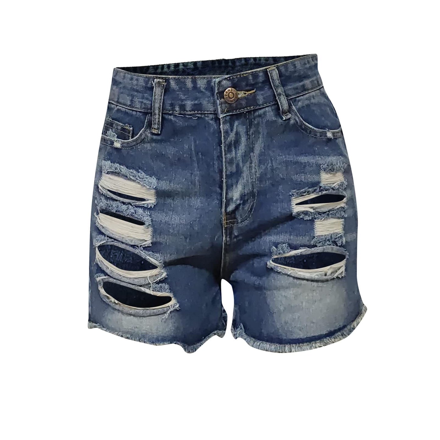 AMhomely Denim Shorts for Women Summer Pants Sexy Jeans High Waist Slim Hole Shorts pantsStretchy Distressed Jeans Boyfriend Hotpants Half Pants Summer Ripped Short Pants