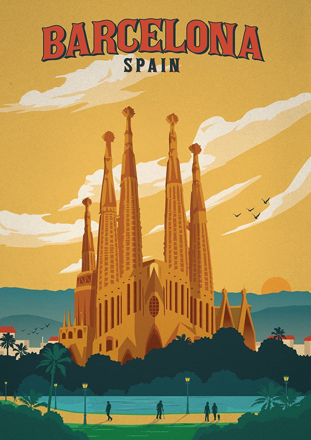 RPW Roystone Print Works Barcelona Vintage Travel Poster Wall Art Spain (A3)