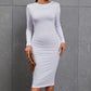 Kaximil Women's Sexy Bodycon Ruched Long Sleeve Basic Midi Club Party Pencil Dresses, Large, White