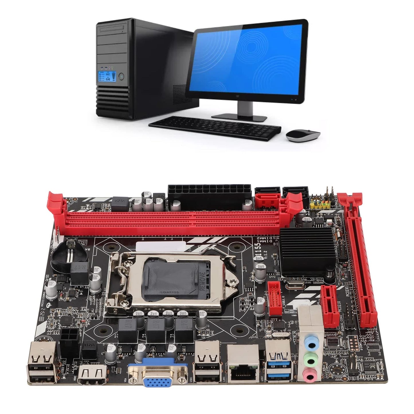 B75M Motherboard LGA1155, M ATX DDR3 Motherboard with 5.1 Channel Sound Card, 100M Network Card, VGA, SATA3.0, 2 x DDR3 Memory Slots for PC, Desktop