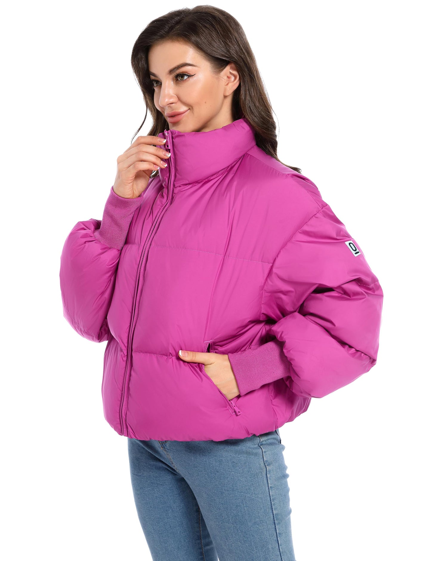 Orolay Women's Winter Puffer Jacket Stand Collar Bubble Oversized Silhouette Short Down Coat Rose M