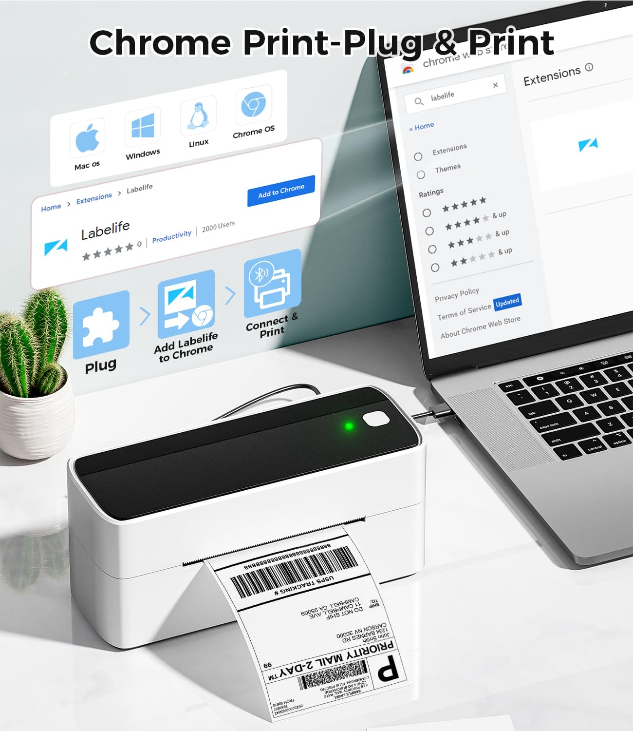 Phomemo Bluetooth Thermal Label Printer, Shipping label printer 4x6, Label Printer BLuetooth for Home, Office and Business, Thermal Printer for Hermes, Royal Mail, Amazon, Shopify, Ebay, etc.