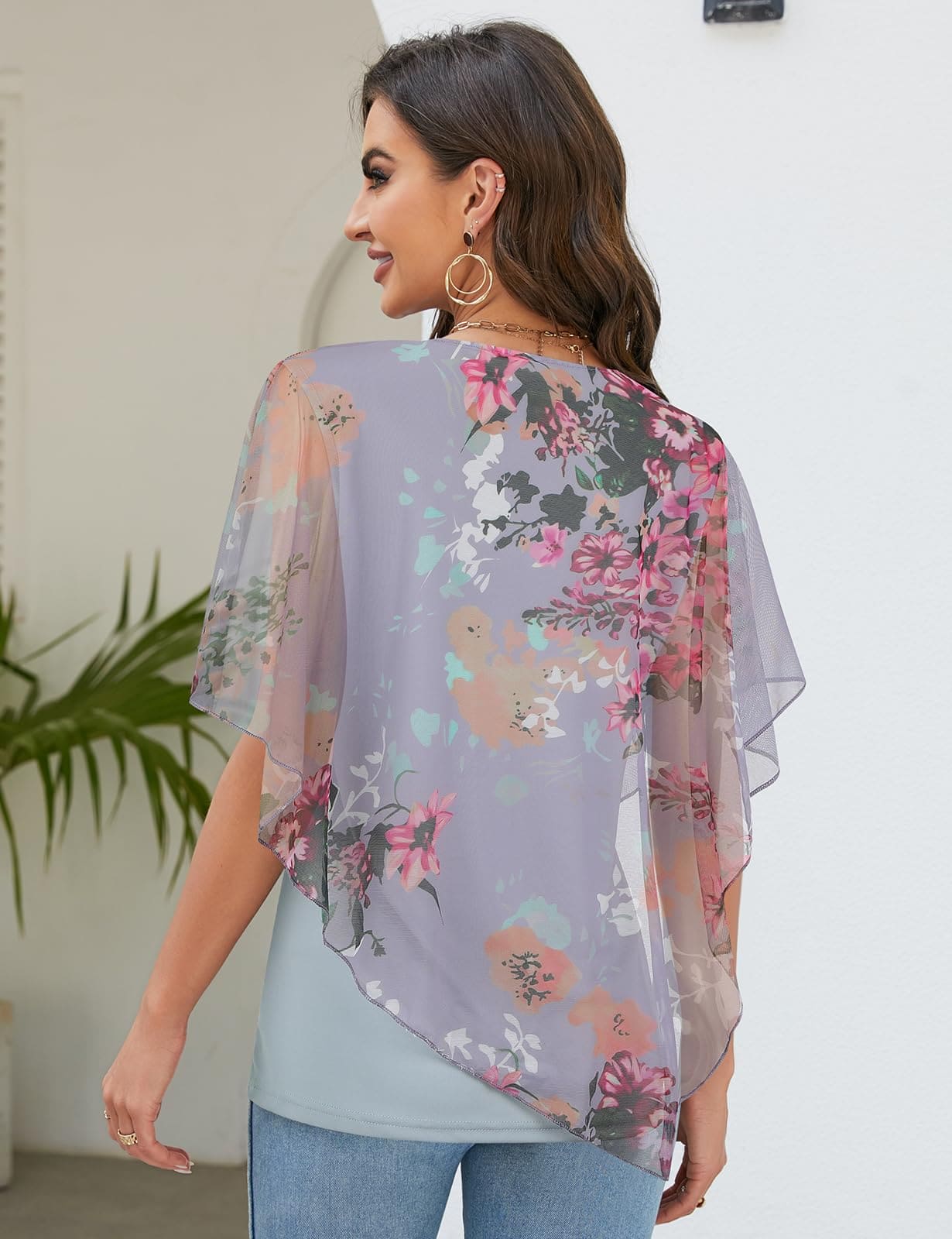 Blouses For Women UK, Women's Blouses & Shirts Loose Summer Blouse Tops Elegant Chic Floral Blouse Shirts Womens V Neck Tops Baggy Tops Ruffle Sleeve Tops Going Out Tops