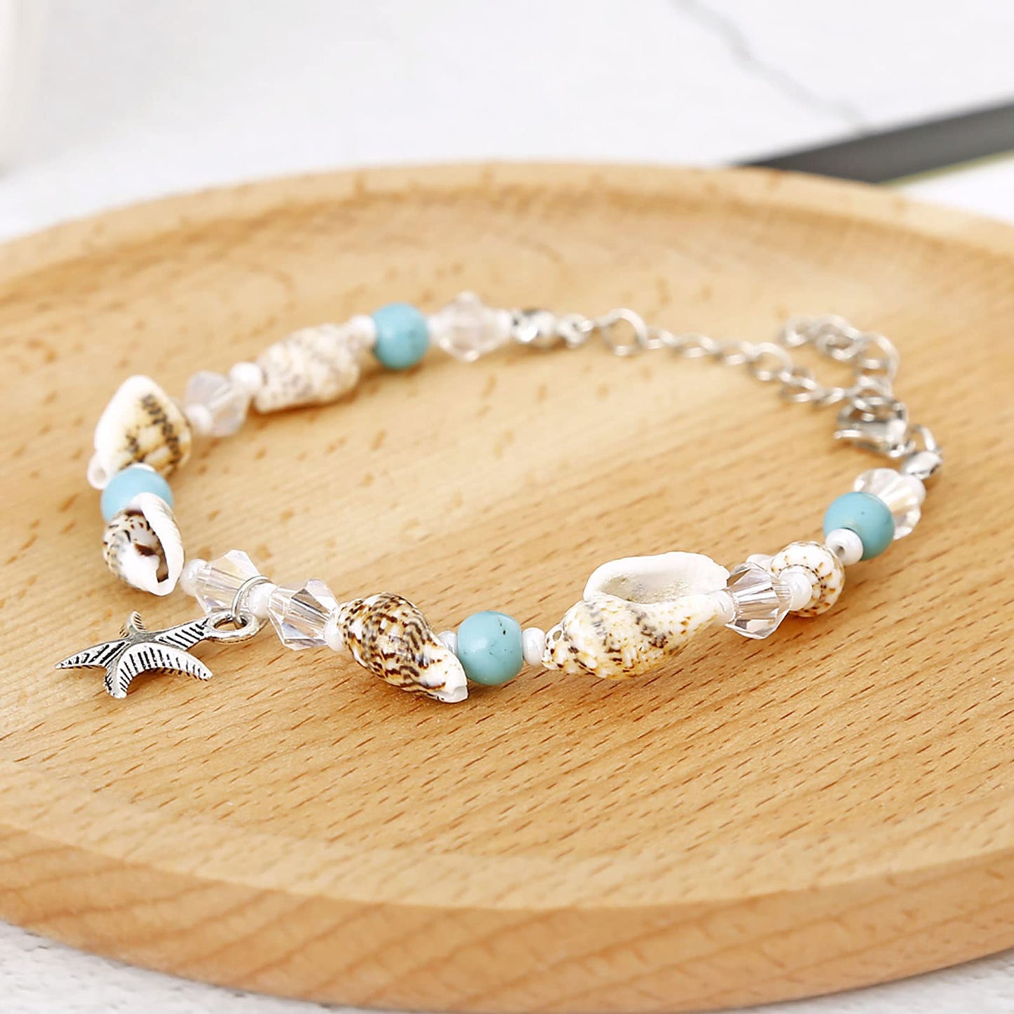 Starfish Sea Turtle Anklet Turquoise Shell Anklet Bracelet Adjustable Conch Beach Foot Chain Jewelry for Women Girls Teens (Starfish)