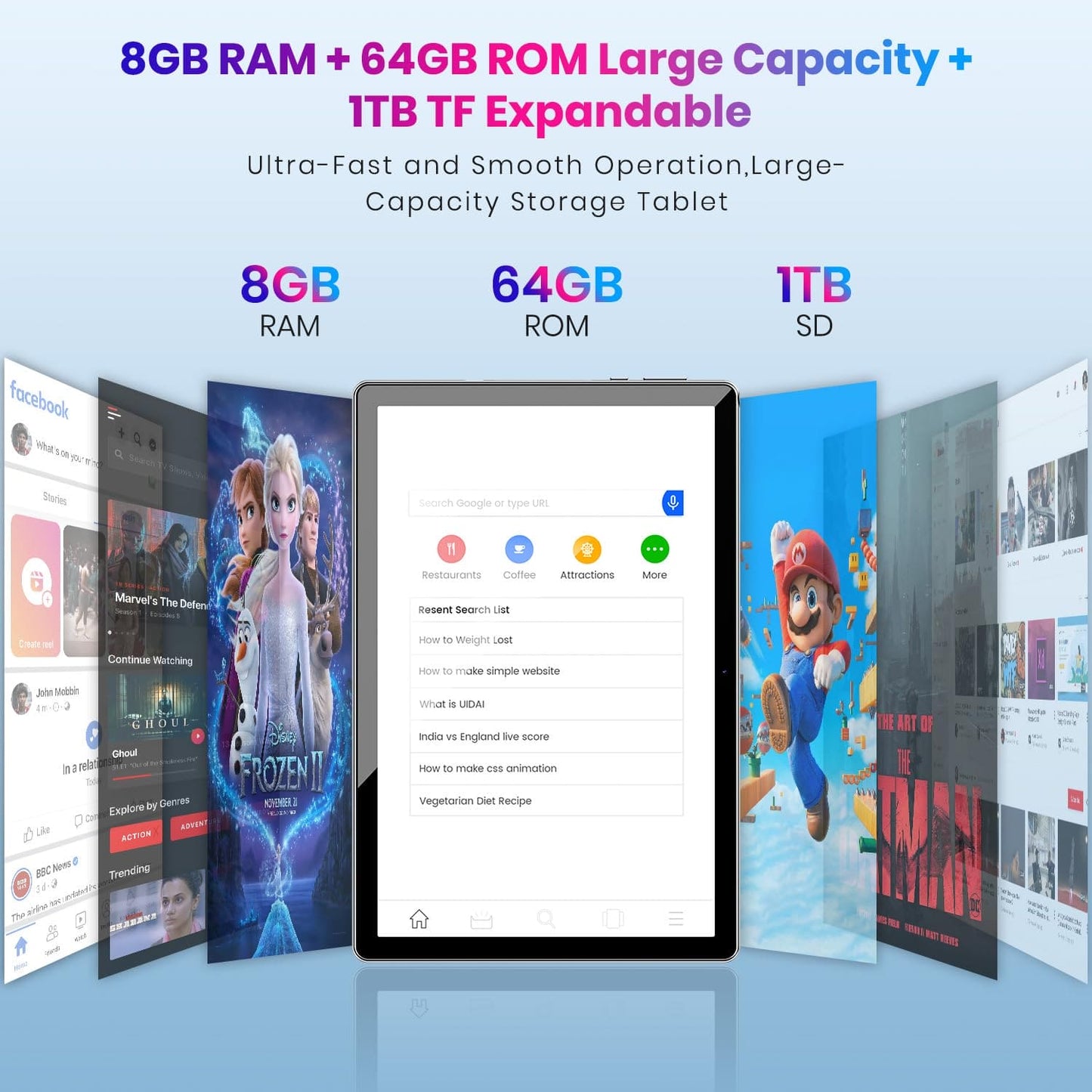 2024 Newest Tablet 10'' Android 14 Tablets Octa-Core Processor, 8GB+64GB 1TB Expand, 6000mAh Battery, 2.4G+5G Wi-Fi 6, 2MP+8MP Dual Camera, Bluetooth, 1280 * 800 FHD IPS Touch Screen (Gray)