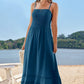 II ININ Maxi Dress Beach Dresses for Women UK Long Summer Dress Spaghetti Strap Square Backless/Flowy Casual Dress Blue