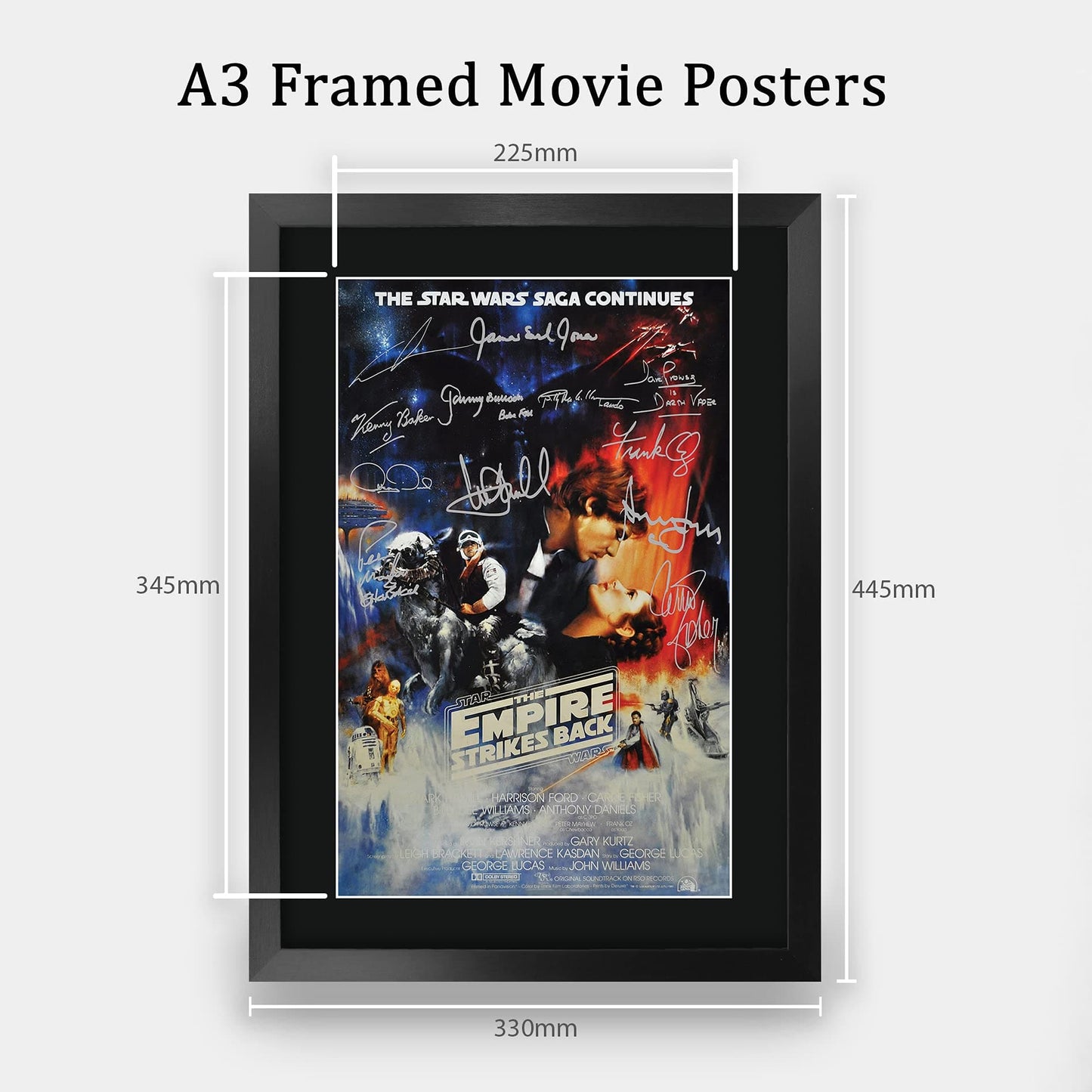 HWC Trading A3 FR Star Wars - The Empire Strikes Back Movie Poster Cast Signed Gift FRAMED A3 Printed Autograph Film Gifts Print Photo Picture Display