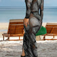 JerXox Sexy Mesh Cover Ups Dress for Women Button Down Beach See Through Long Sleeve Swimwear Tropical Dresses Black