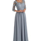 PAVERJER Pleated Taupe Mother of The Bride Dresses Long Chiffon Formal Dress Appliques Lace Gown with Sleeves Size 0