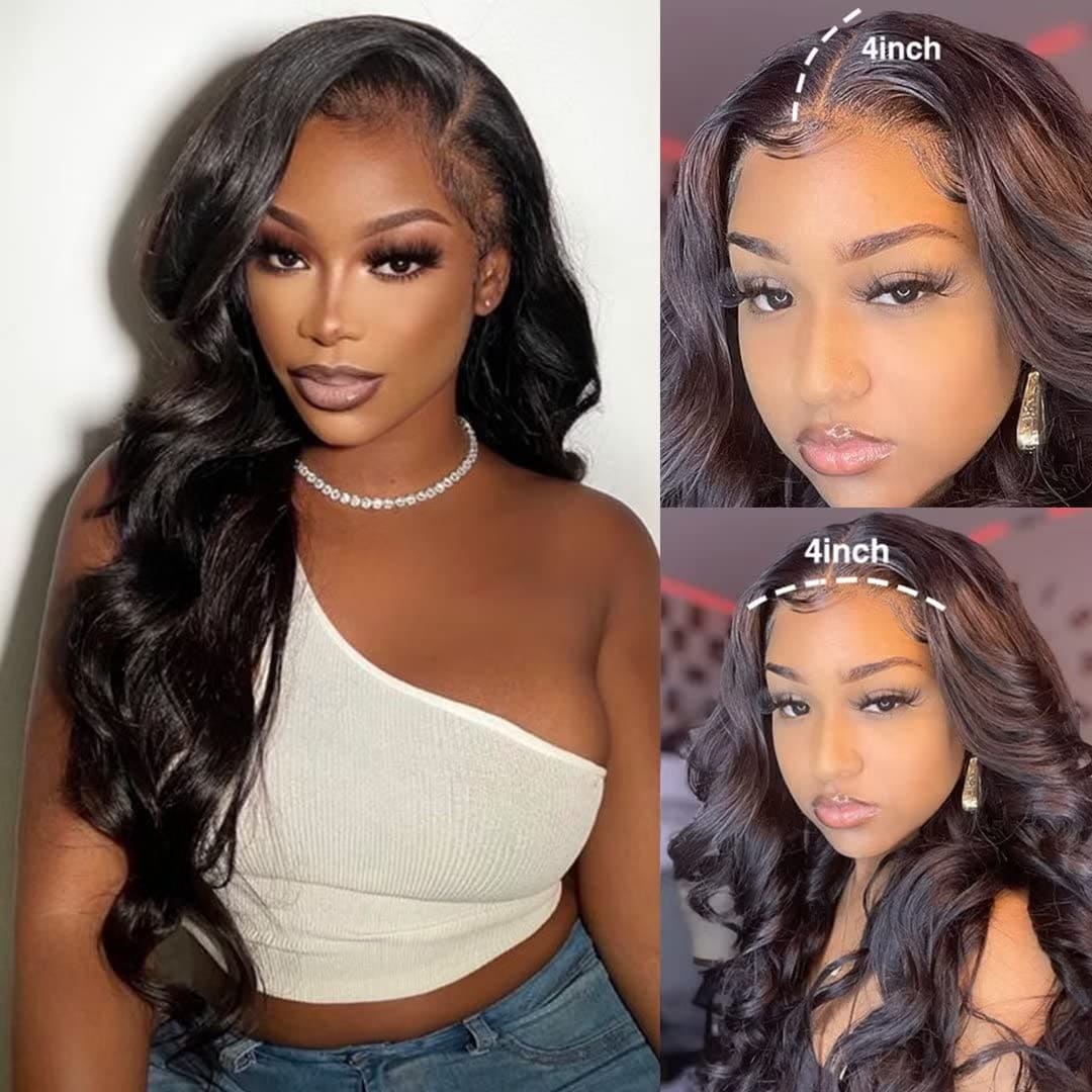 RXY Body Wave 4x4 Natural Color 16 Inch 100% Human Hair Wig for Black Women 180% Density Lace Front Wigs With Baby Hair Pre plucked Natural Hairline