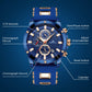 MEGALITH Mens Watches Chronograph Waterproof Watches for Men Blue Face Analogue Wrist Watches Designer Gents Watches Rubber Quartz Luminous Date