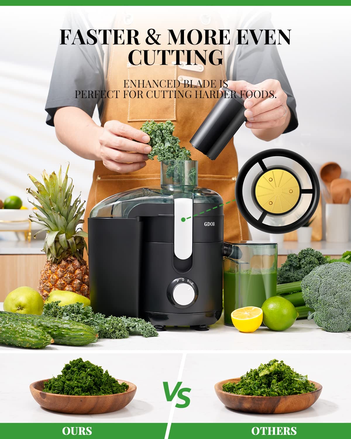 Juicer with Titanium Enhanced Cut Disc, GDOR Dual Speeds Centrifugal Extractor Machines with 2.5" Feed Chute, for Fruits and Veggies, Anti-Drip, Includes Cleaning Brush, BPA-Free, Black