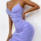 Zesoyne Womens Sexy Mini Dress Bodycon Ruched Tank Dress Spaghetti Strap Vneck Party Club Short Wrap Cami Dress Clubwear Medium Light Purple