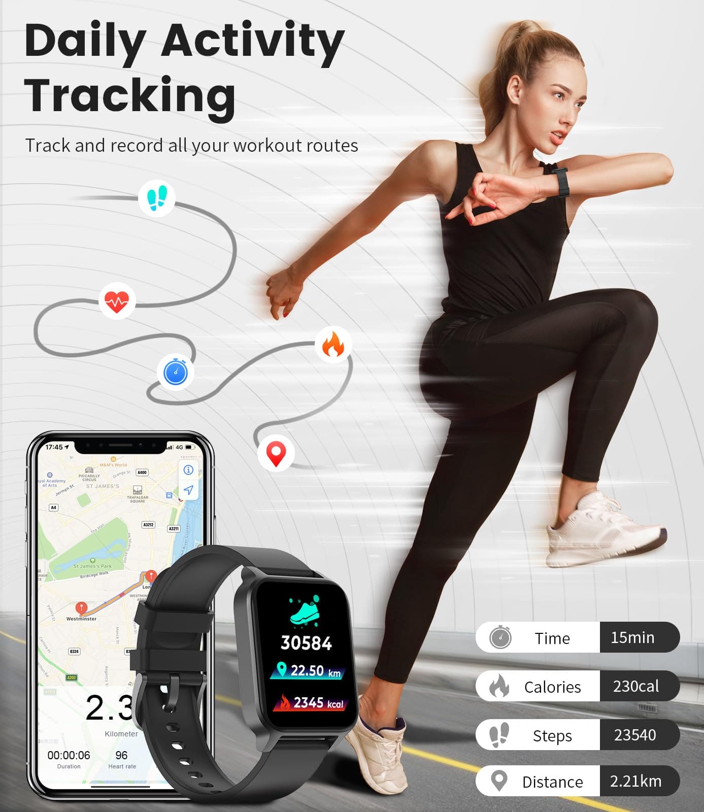 SIEMORL Smart Watch for Men Women,1.69" Touch Screen Fitness Watch with Heart Rate Sleep Monitor,IP68 Waterproof 100+ Sports,Step Counter Fitness Smartwatches Compatible with Android IOS