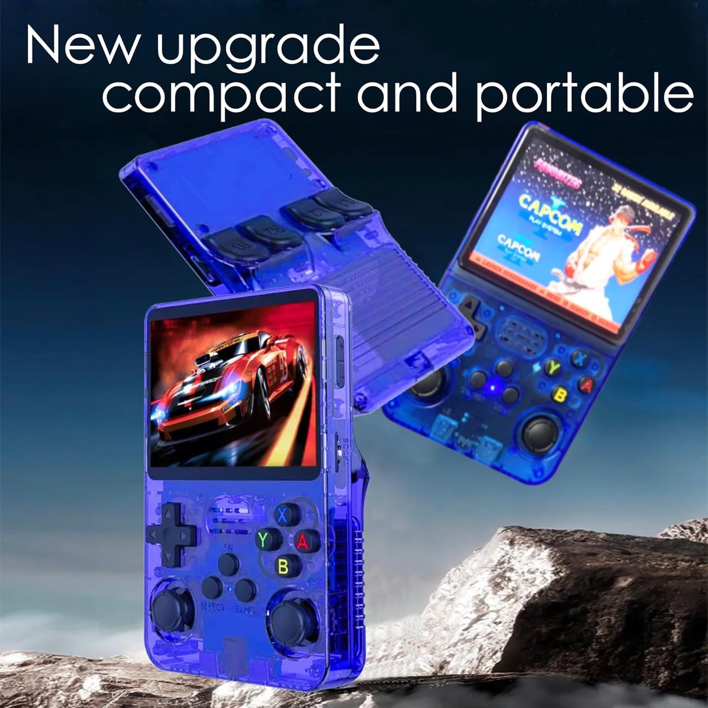 R36S 64GB Handheld Retro Gaming Console, Built-in over 20000+ Classic Games, Linux System with 3.5" HD MIPI IPS Screen,3500mAh Portable Gaming & Entertainment Device (Blue, 128GB)