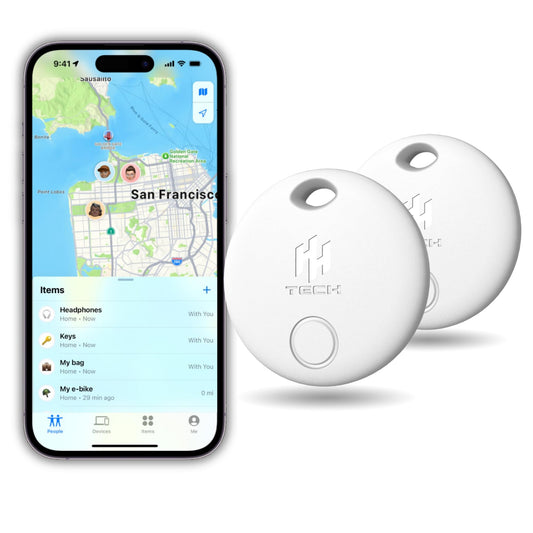 HH-Tech Smart Tag LITE (Pack 2) For Apple iOS Devices, Air Tracker, Item Finder, Replaceable Battery, Easily Track Your Wallet, Bag, Suitcase, and More Worldwide with the iPhone Find My App