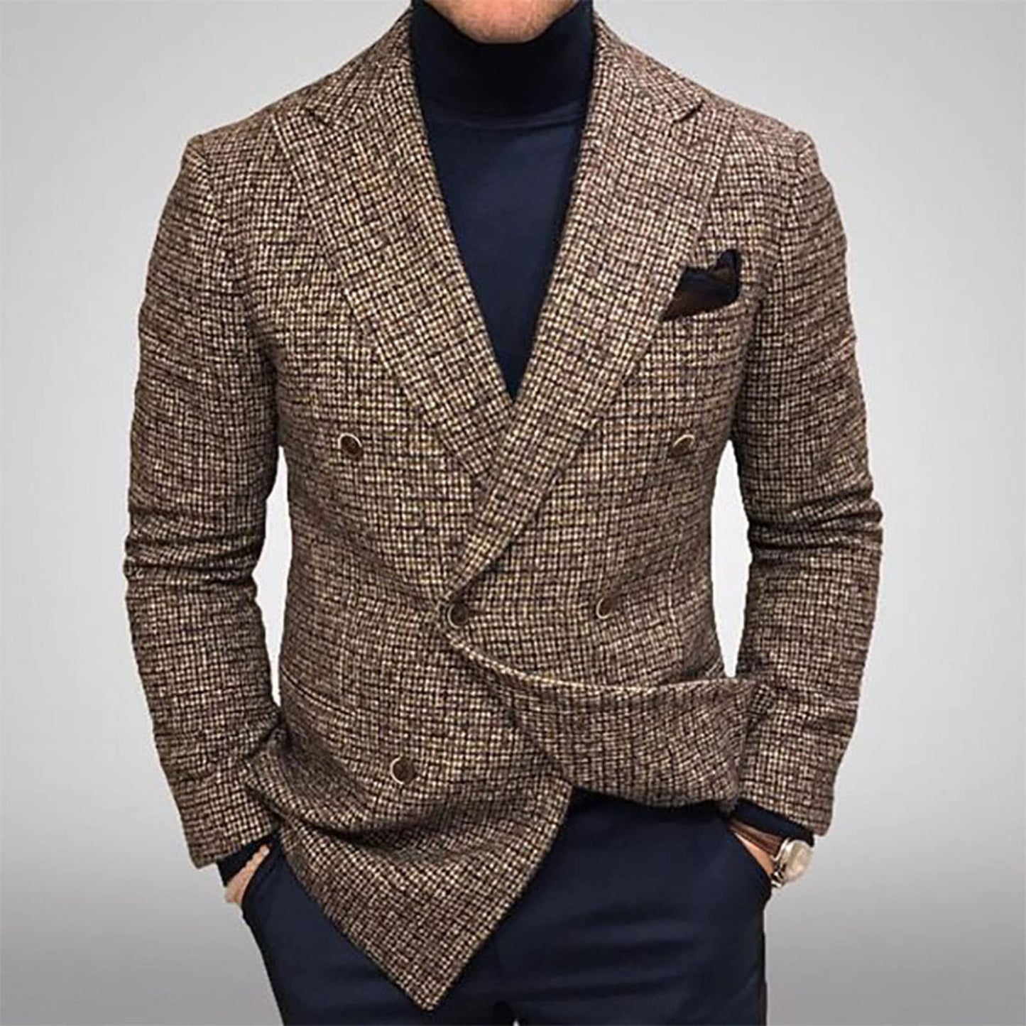 Casual Mens Suits UK clearance, Men's Herringbone Blazer Slim Lightweight 2 Button Suit Jacket Long Sleeve Fall Clothing Daily Dating Office Work Business Meeting Plain Color Check Suit Coat