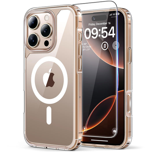 TAURI 3 in 1 Magnetic for iPhone 16 Pro Max Case, and 2X HD Screen Protector, [Not-Yellowing] [Compatible with MagSafe] Shockproof Phone Case for iPhone 16 Pro Max - Magnetic Clear